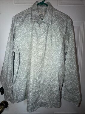 Bugatchi Men's Gray Floral-Print Long Sleeve Button-Up Shirt